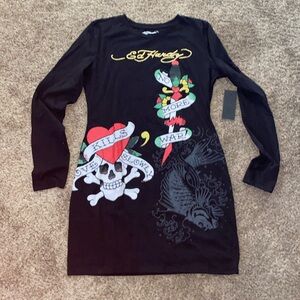 Ed Hardy | NWT Fitted Mini Long Sleeve Shirt Dress